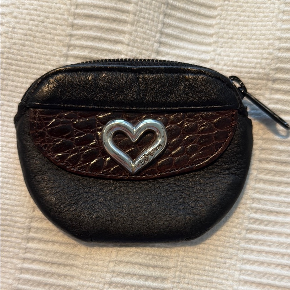 Brighton Black and Brown Coin Purse with Silver Heart Accent